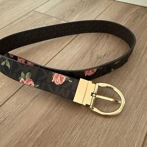 Michael Kors Black Floral Belt with Gold Buckle: reversible